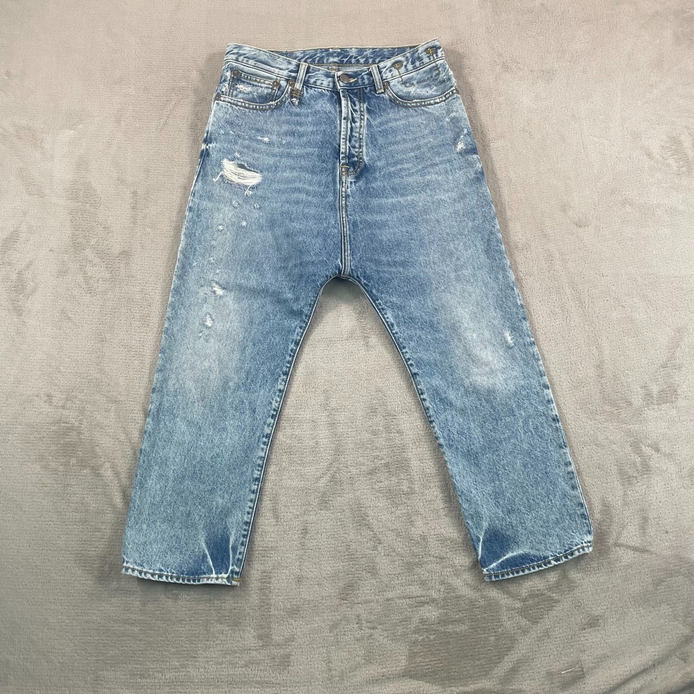 R13 Tailored Drop Jeans in Bain Blue Women 28 (Tag 24) Distressed Denim Italy - Picture 5 of 14